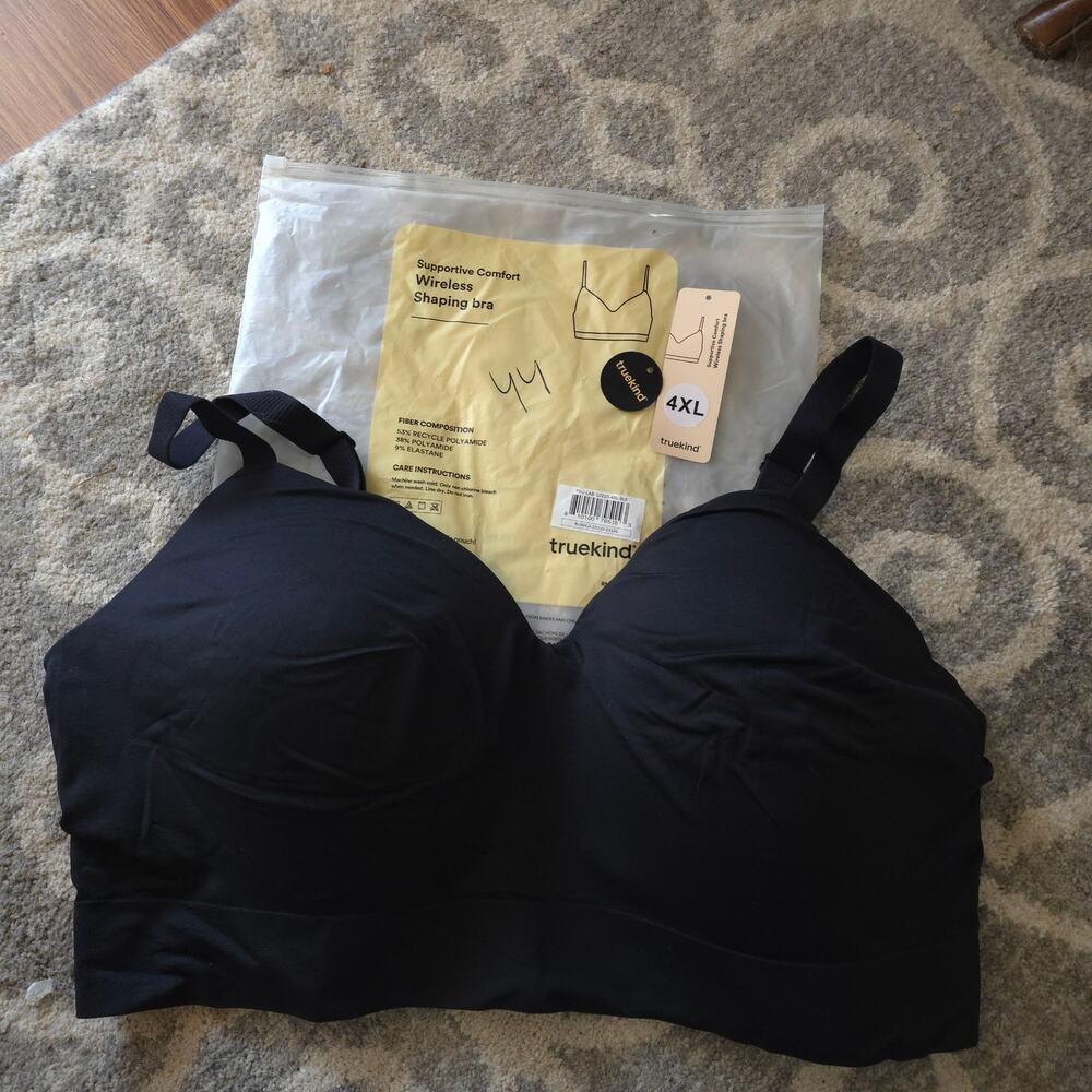 Truekind Supportive Comfort Wireless Shaping Bra in Black Size 4X
